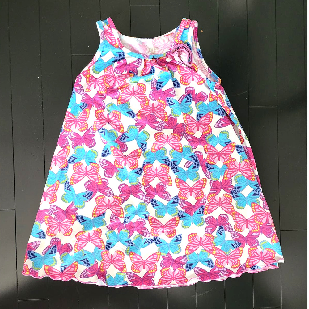 Garnet Hill Girls Sleeveless Dress White with Butterflies - Small